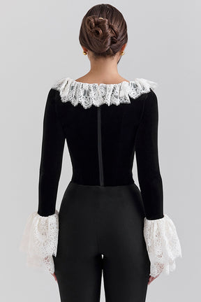 Black velvet lace trimmed corset top