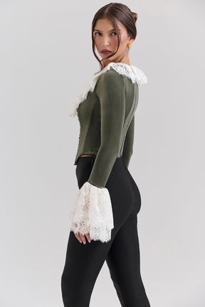 Forest green velvet lace trimmed corset top
