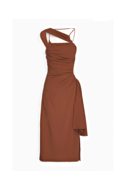 JACQUEMUS Cutout draped wool-blend crepe midi dress
