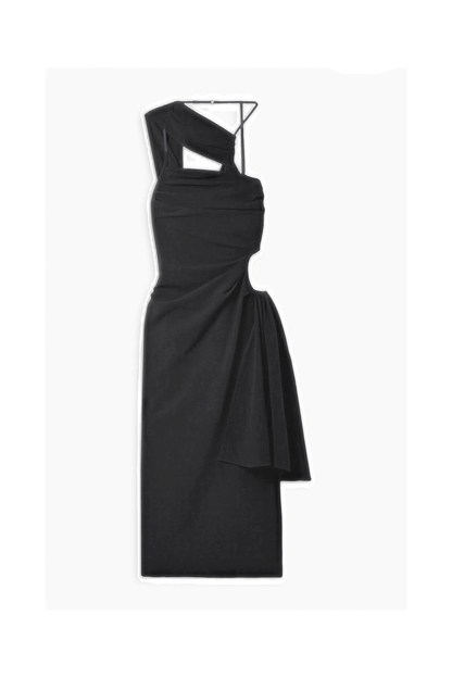 JACQUEMUS Cutout draped wool-blend crepe midi dress