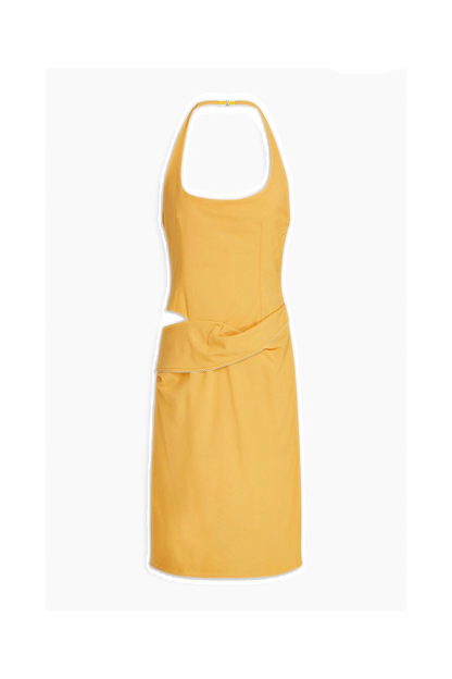 JACQUEMUS Hielo cutout draped wool-blend halterneck dress