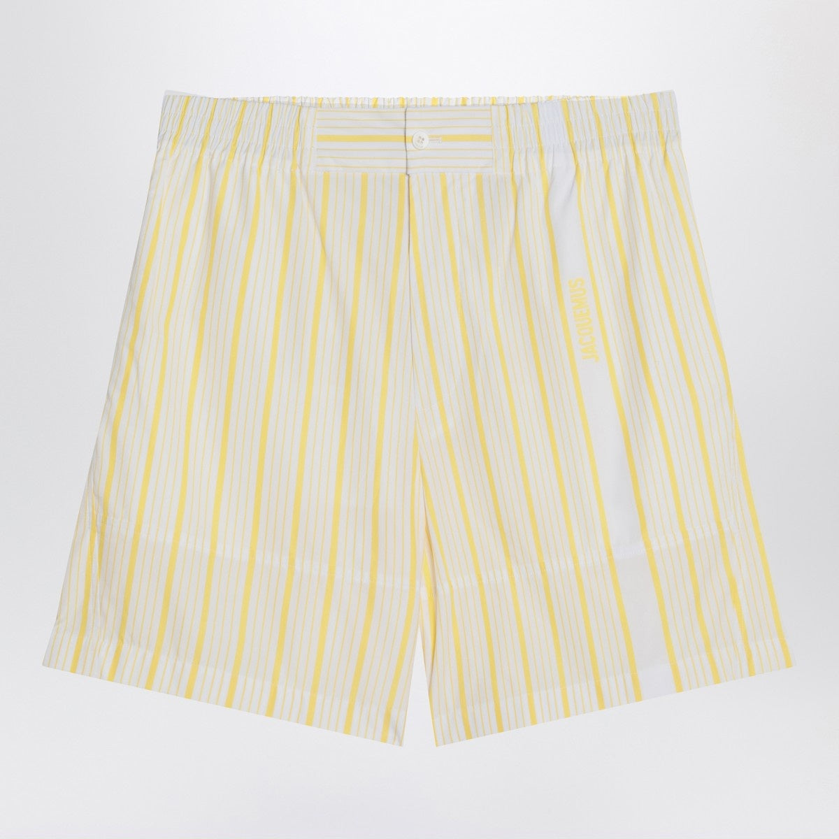 Jacquemus ìLe Short Aloe' White Shorts with Logo Lettering on the Front and All-Over Striped Motif in Cotton Man