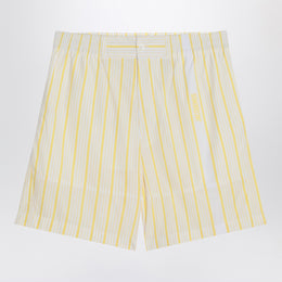 Jacquemus ìLe Short Aloe' White Shorts with Logo Lettering on the Front and All-Over Striped Motif in Cotton Man