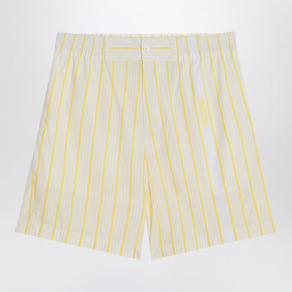 Jacquemus ìLe Short Aloe' White Shorts with Logo Lettering on the Front and All-Over Striped Motif in Cotton Man