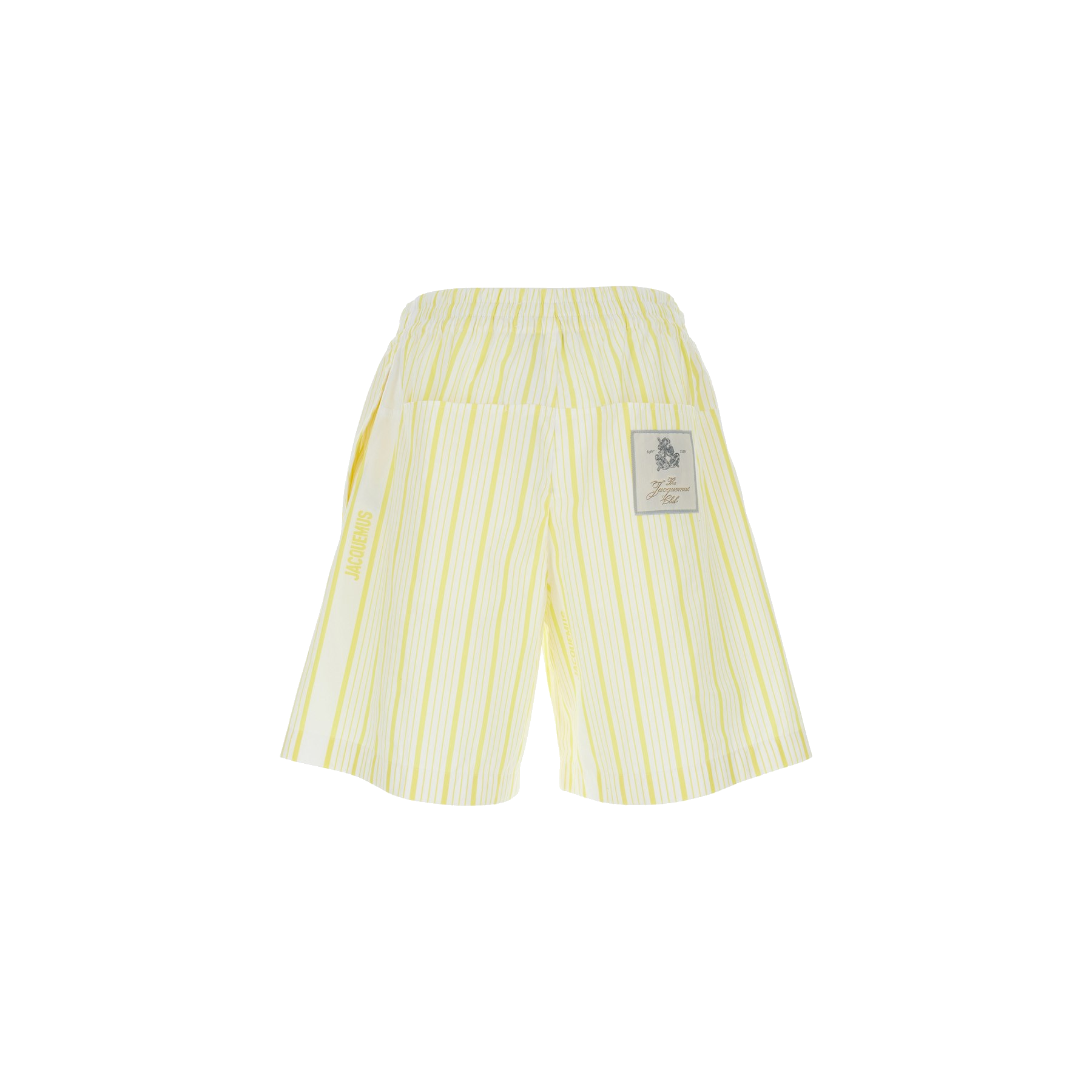 Jacquemus ìLe Short Aloe' White Shorts with Logo Lettering on the Front and All-Over Striped Motif in Cotton Man