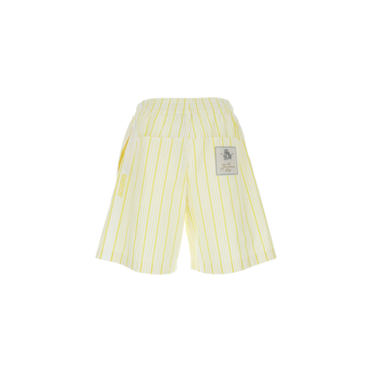 Jacquemus ìLe Short Aloe' White Shorts with Logo Lettering on the Front and All-Over Striped Motif in Cotton Man