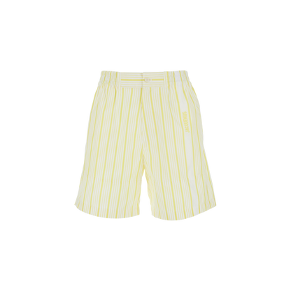 Jacquemus ìLe Short Aloe' White Shorts with Logo Lettering on the Front and All-Over Striped Motif in Cotton Man