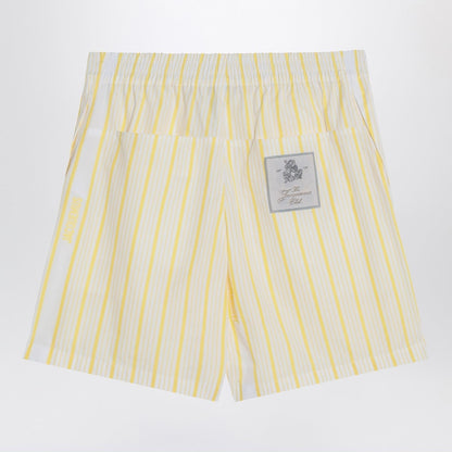 Jacquemus ìLe Short Aloe' White Shorts with Logo Lettering on the Front and All-Over Striped Motif in Cotton Man