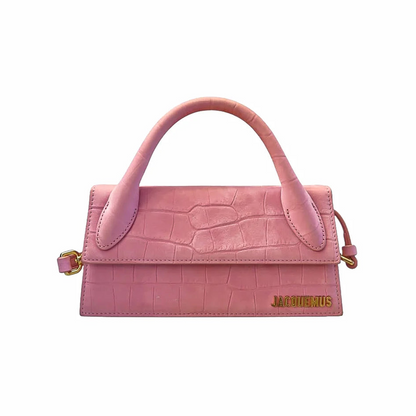 Jacquemus Pink Croc-Embossed Le Chiquito Long Crossbody Bag