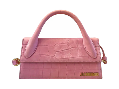 Jacquemus Pink Croc-Embossed Le Chiquito Long Crossbody Bag