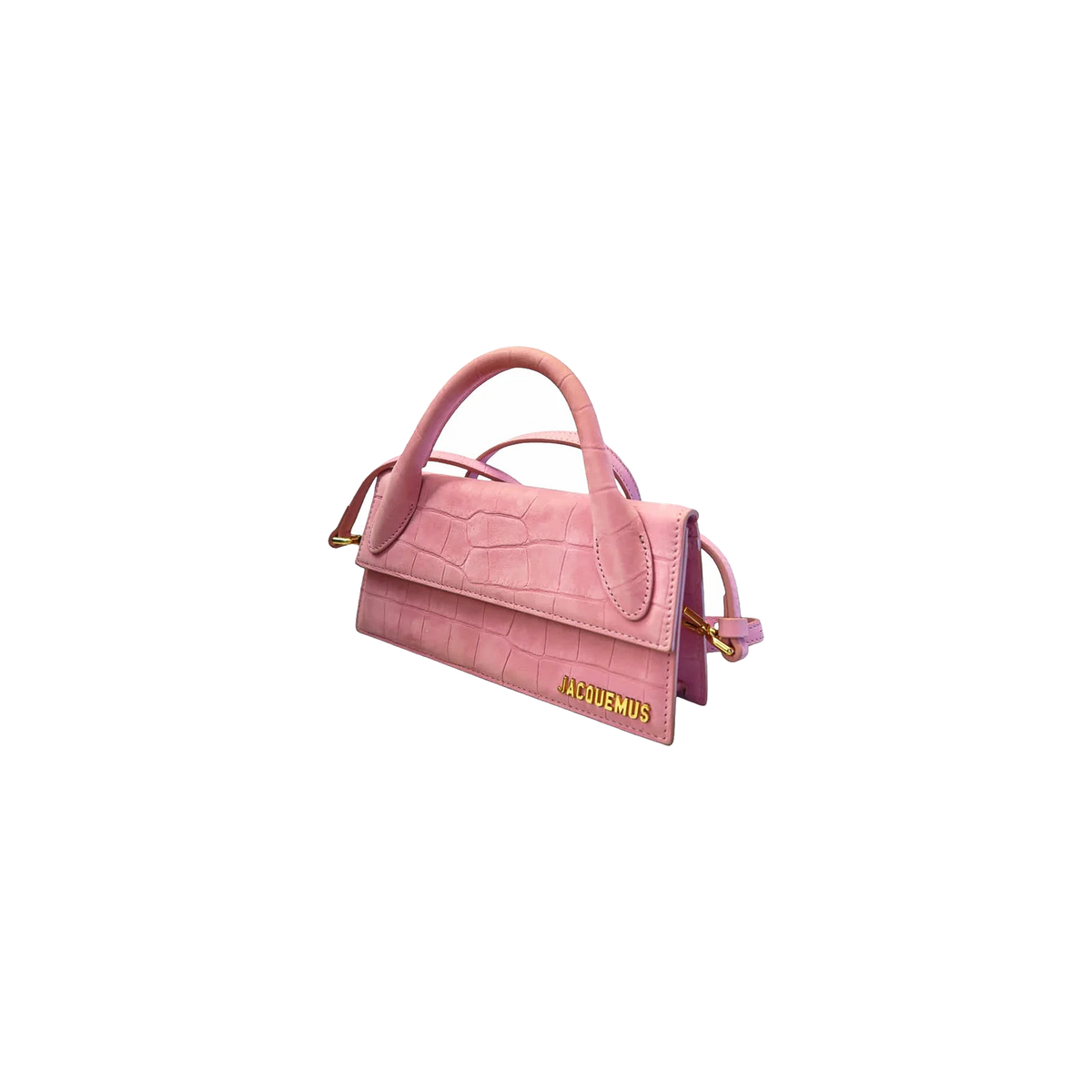 Jacquemus Pink Croc-Embossed Le Chiquito Long Crossbody Bag