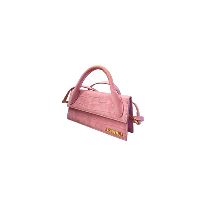 Jacquemus Pink Croc-Embossed Le Chiquito Long Crossbody Bag