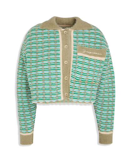 JACQUEMUS Striped open-knit cotton-blend cardigan