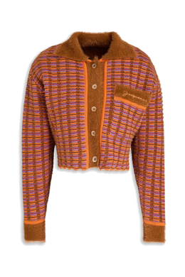 JACQUEMUS Striped open-knit cotton-blend cardigan