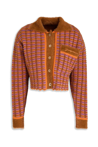 JACQUEMUS Striped open-knit cotton-blend cardigan