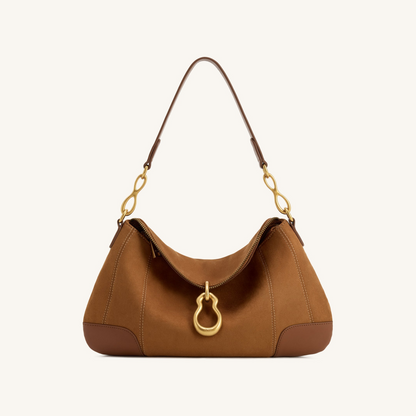 Jayla Faux Suede Metal Pendant Embellished Shoulder Bag - Brown