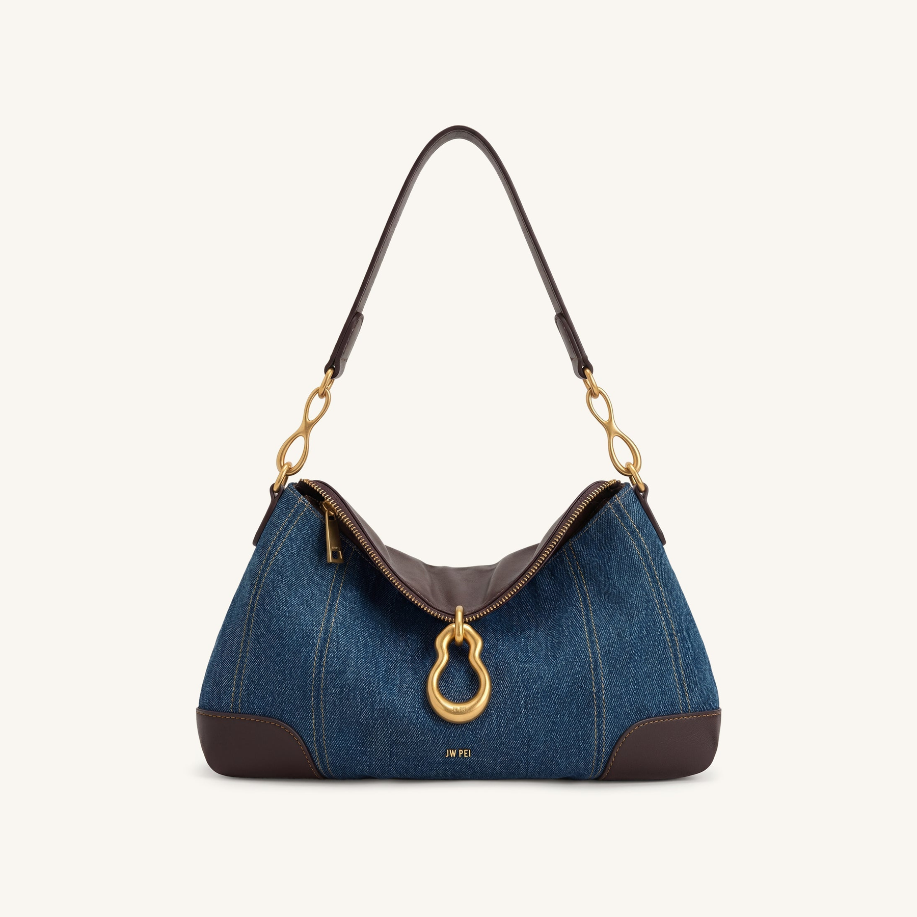Jayla Metal Pendant Embellished Shoulder Bag - Blue Denim