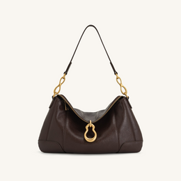 Jayla Metal Pendant Embellished Shoulder Bag - Dark Brown