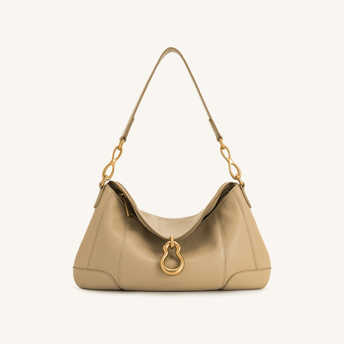Jayla Metal Pendant Embellished Shoulder Bag - Khaki