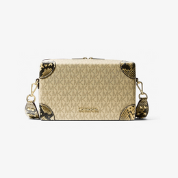 Jeanie Small Metallic Signature Logo and Snake Embossed Trunk Crossbody Bag