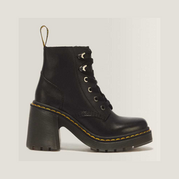 Jesy Sendal Leather Lace Up Flared Heel Boots — Black