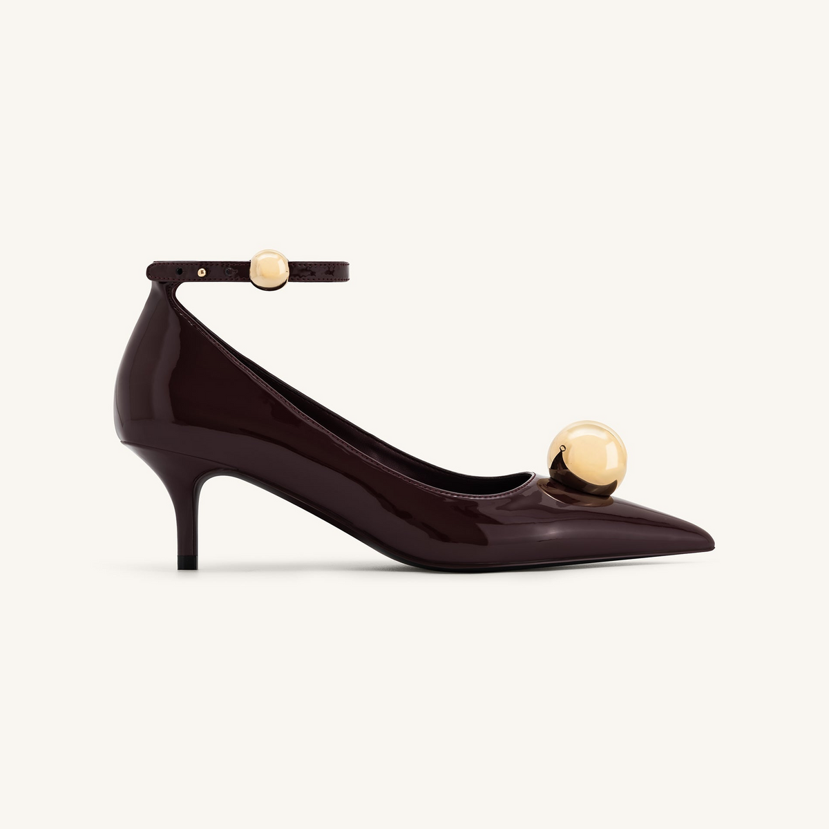 Jewel Buckle Kitten Heels Pumps - Claret Red