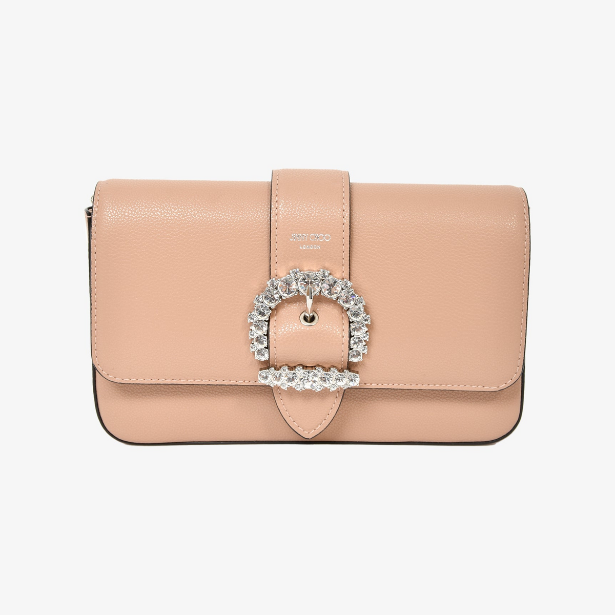 Jimmy Choo Beige Grained Leather Crystal Buckle 'Cheri' Crossbody Bag
