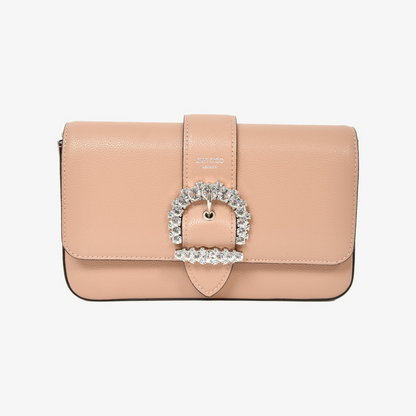 Jimmy Choo Beige Grained Leather Crystal Buckle 'Cheri' Crossbody Bag