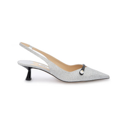 Jimmy Choo Silver Fine Glitter Amita 45 Slingback Pumps