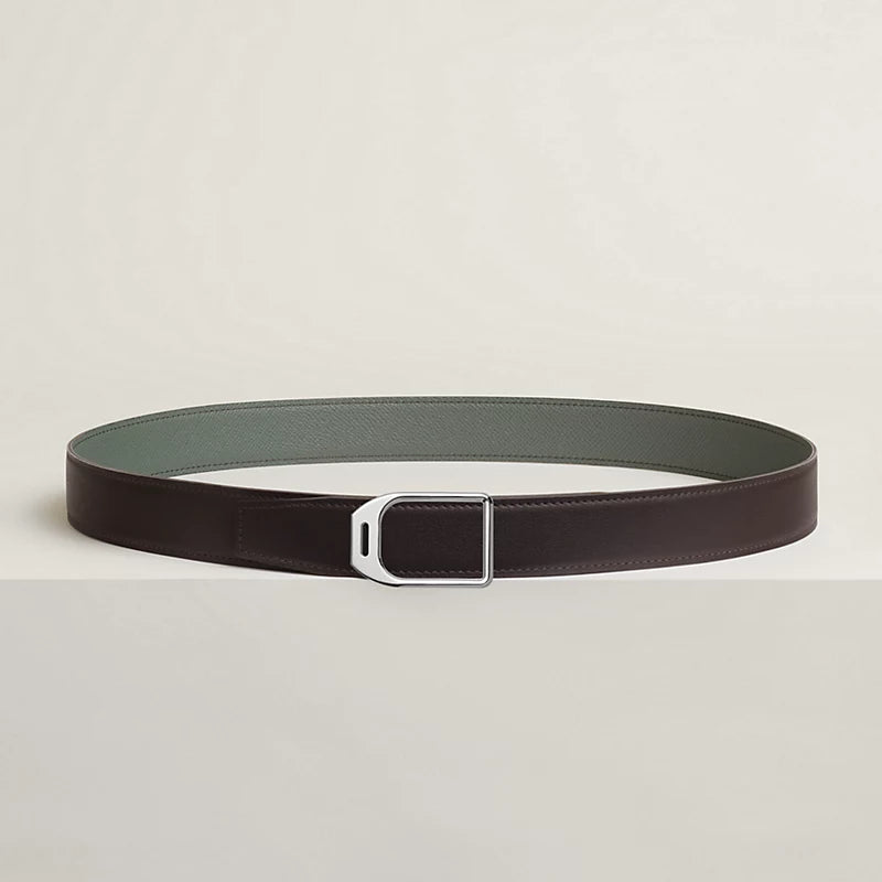 H au Carre belt buckle & Reversible leather strap 32 mm