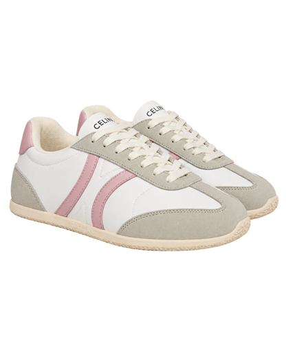 Jogger low lace-up sneakers in calfskin suede - white