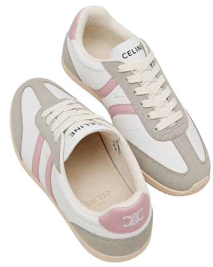 Jogger low lace-up sneakers in calfskin suede - white