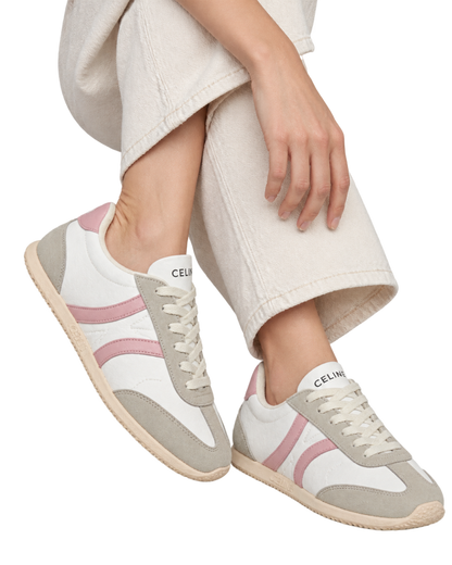 Jogger low lace-up sneakers in calfskin suede - white