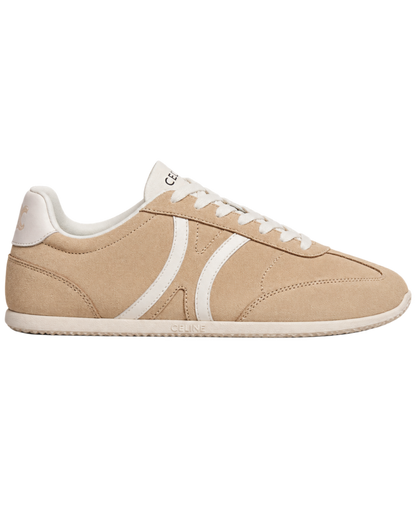 Jogger low lace-up sneakers in suede calfskin and calfskin - cappuccino/white coffee