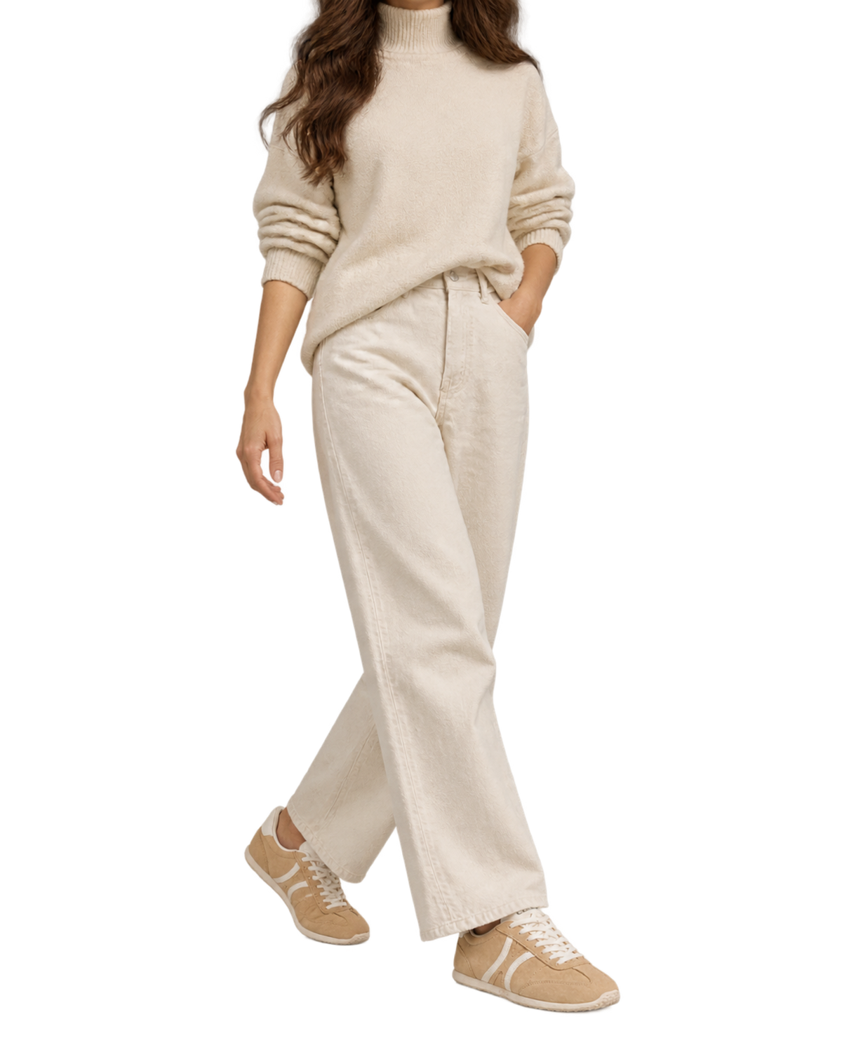 Jogger low lace-up sneakers in suede calfskin and calfskin - cappuccino/white coffee