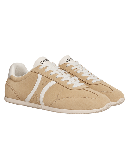 Jogger low lace-up sneakers in suede calfskin and calfskin - cappuccino/white coffee