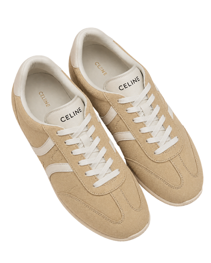 Jogger low lace-up sneakers in suede calfskin and calfskin - cappuccino/white coffee