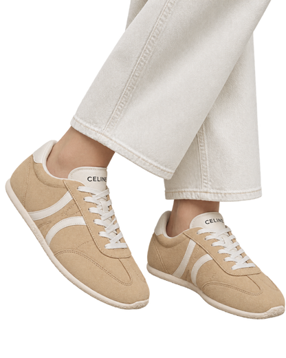 Jogger low lace-up sneakers in suede calfskin and calfskin - cappuccino/white coffee