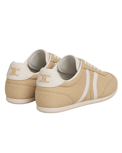 Jogger low lace-up sneakers in suede calfskin and calfskin - cappuccino/white coffee