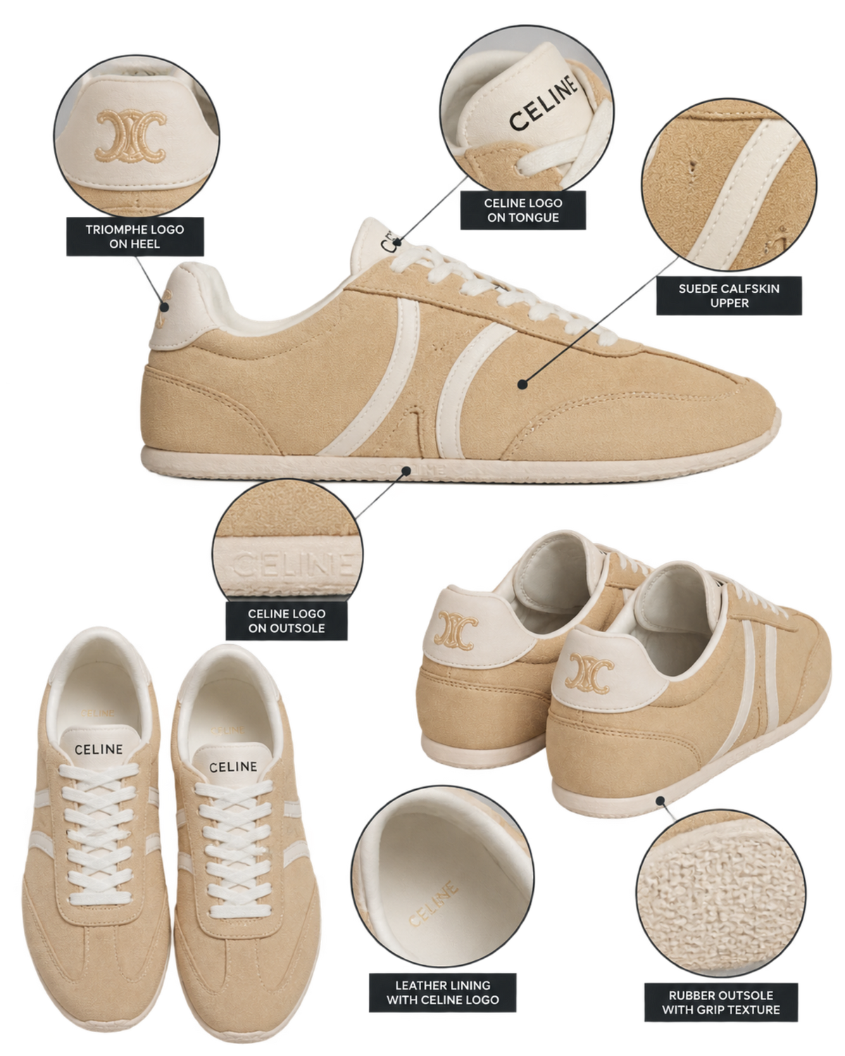 Jogger low lace-up sneakers in suede calfskin and calfskin - cappuccino/white coffee