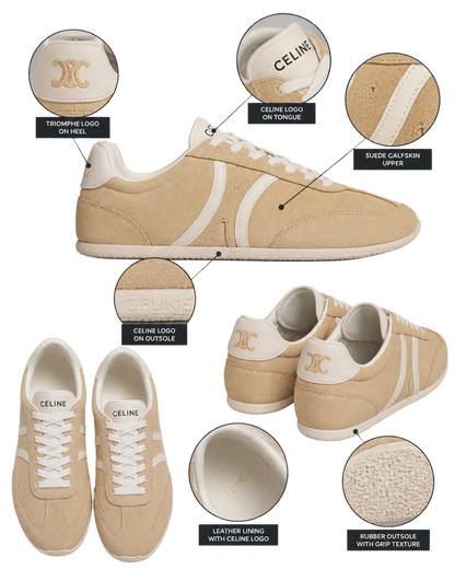 Jogger low lace-up sneakers in suede calfskin and calfskin - cappuccino/white coffee