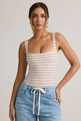 Modal Square-Neck Bodysuit in Pink Yellow Stripe