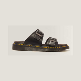 Josef Analine Leather Buckle Slide Sandals — Black