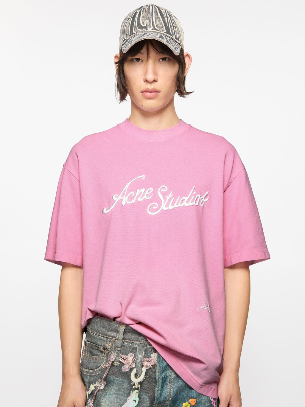 Acne Studios Embroidered Logo T-Shirt in Pink