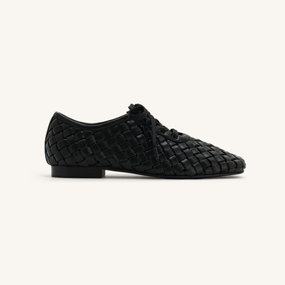 Kayla Weave Strap Flat Shoes - Black