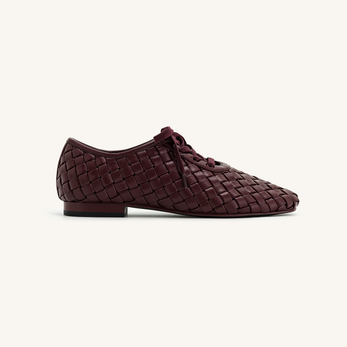 Kayla Weave Strap Flat Shoes - Claret Red