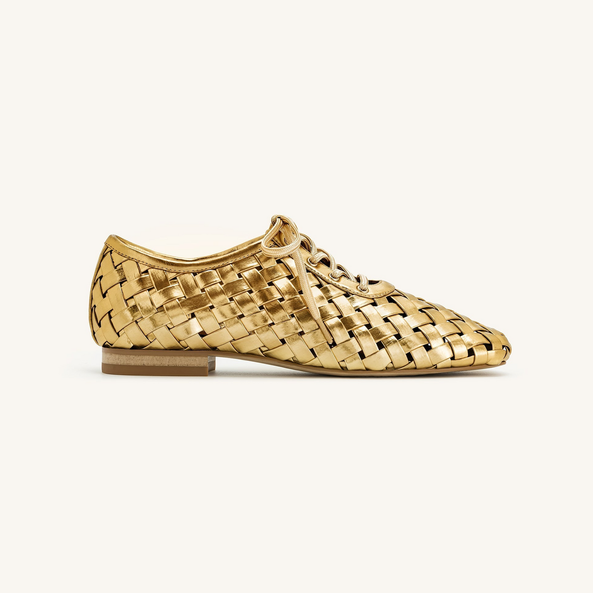 Kayla Weave Strap Flat Shoes - Gold
