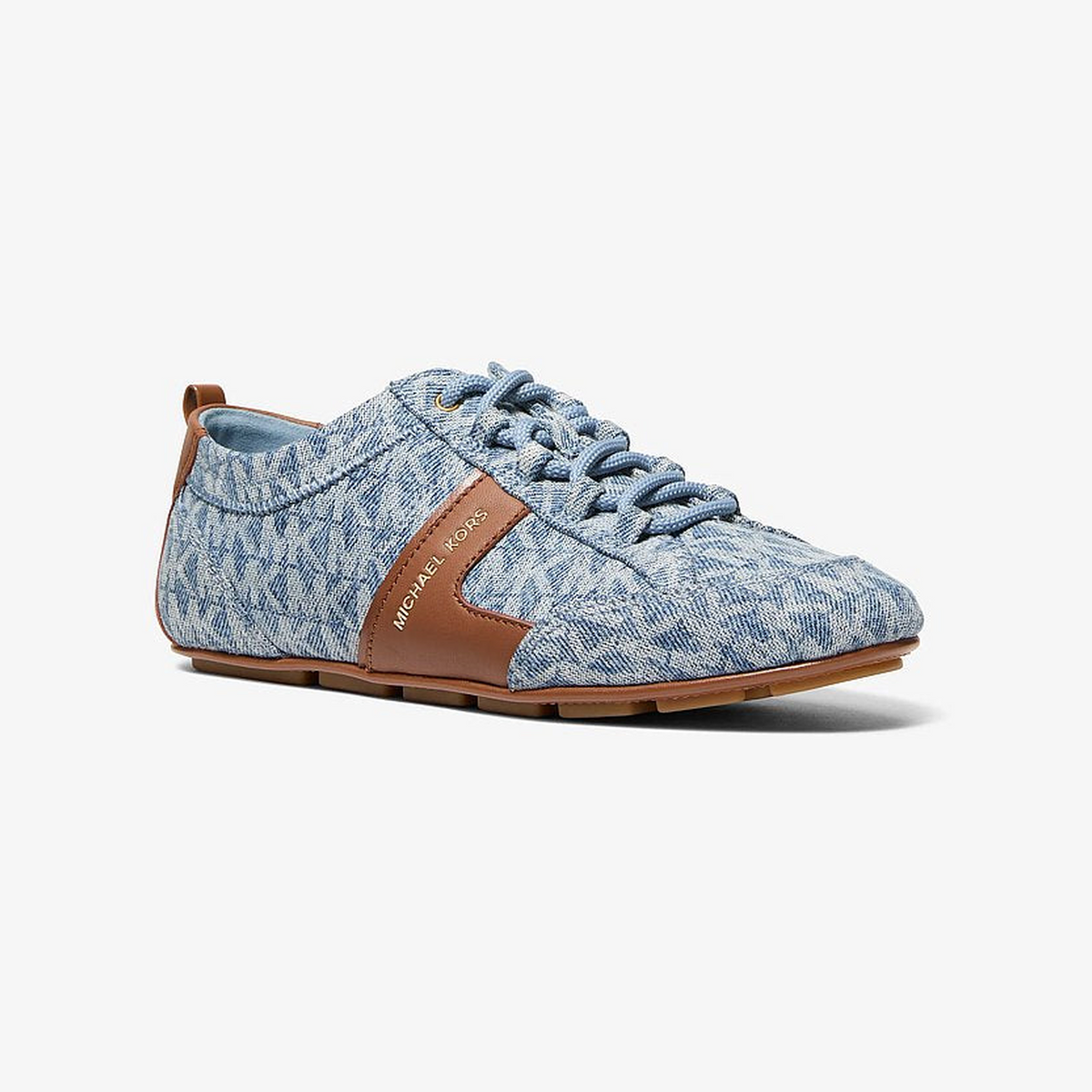 Keely Signature Logo Print Denim and Leather Trainer