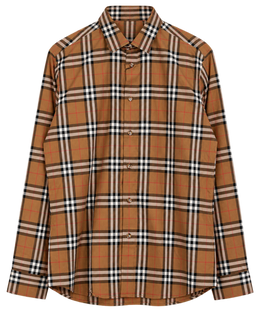 Kemeja BURBERRY SHEFFORD CHECK TAUPE BROWN LONG SHIRT