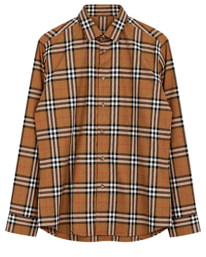 Kemeja BURBERRY SHEFFORD CHECK TAUPE BROWN LONG SHIRT